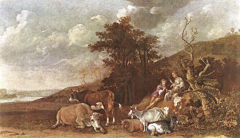 paulus potter Landscape with Shepherdess and Shepherd Playing Flute Germany oil painting art